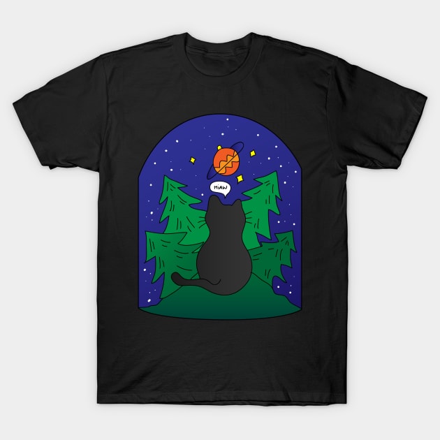 Black Cat Christmas T-Shirt by meilyanadl